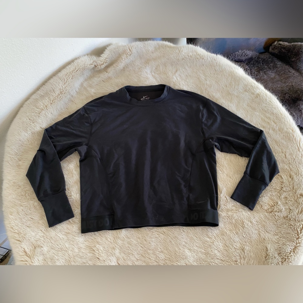Nike Dri Fit Womens Long Sleeve Workout Top running Size small Black Just Do It